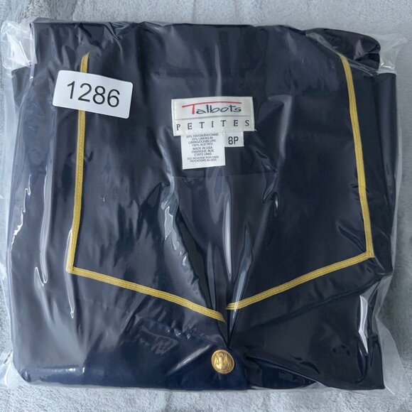 Talbots Vintage Tailored Dress Front Button Cap Sleeves Womens Navy Size 8P - Picture 10 of 10